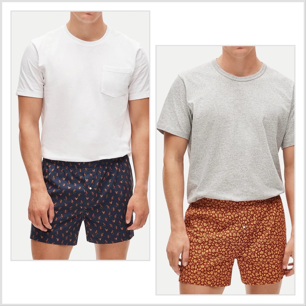 J CREW 2 Cotton Boxer Underwear Men's Medium AOP Fall Leaves / Golf Beaver NWT